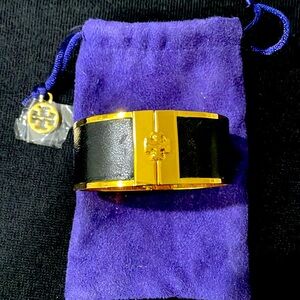 Beautiful Tory Burch black leather/gold cuff bracelet